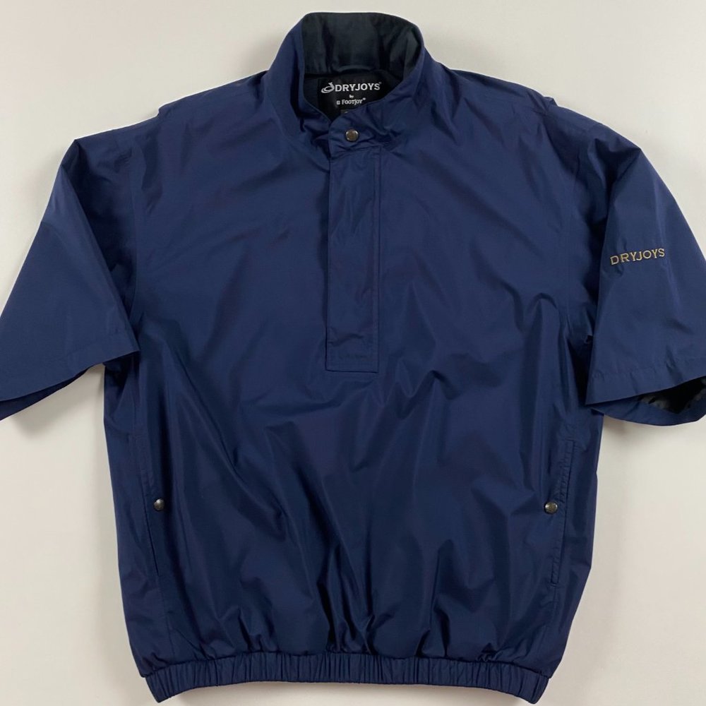 FootJoy DryJoys Short Sleeve 1/2 Zip Pullover Rain Shirt Jacket Mens Medium Blue